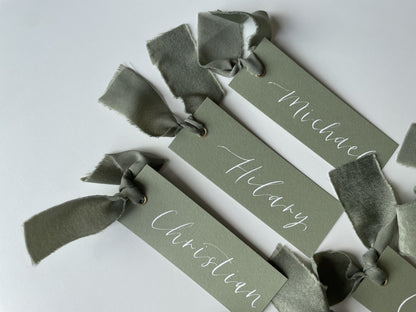 Green Place Card, Sage Place Card, Eucalyptus Place Card, Calligraphy Place Card, Calligraphy Place Name