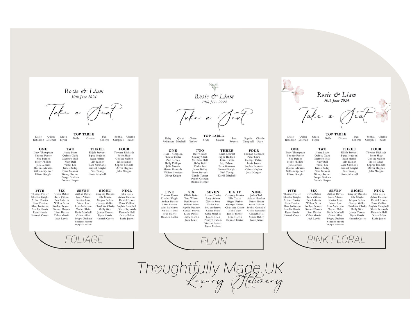 Wedding Table Plan | Printed Seating Chart | A1 A2 A3 Personalised Wedding Seat Sign