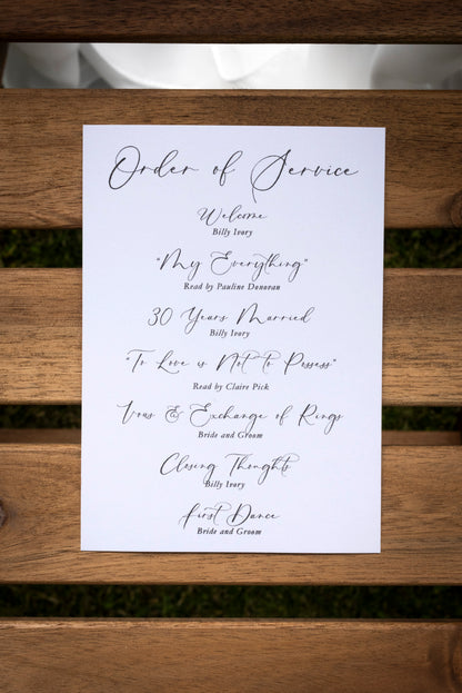 Printed Order of Service Card | Min A5 A6 Personalised Printed Order of the Day Sign