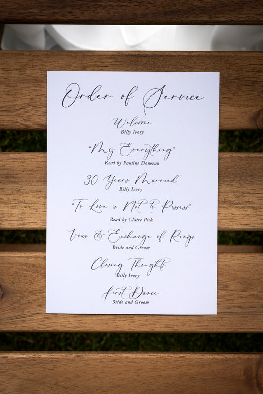 Printed Order of Service Card | Min A5 A6 Personalised Printed Order of the Day Sign