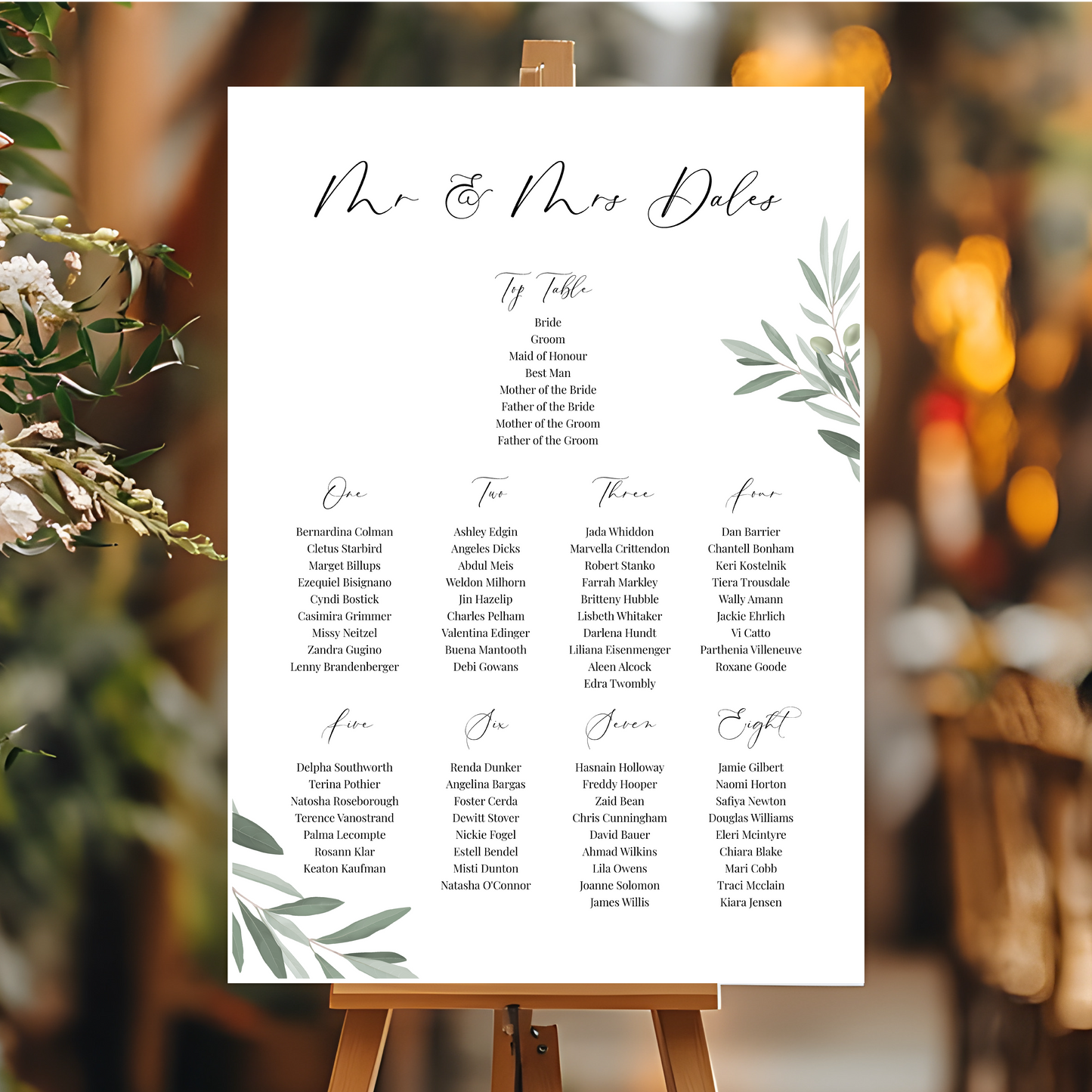 Wedding Table Plan | Printed Seating Chart | A1 A2 A3 Personalised Wedding Seat Sign