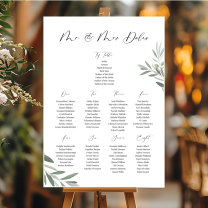 Wedding Table Plan | Printed Seating Chart | A1 A2 A3 Personalised Wedding Seat Sign