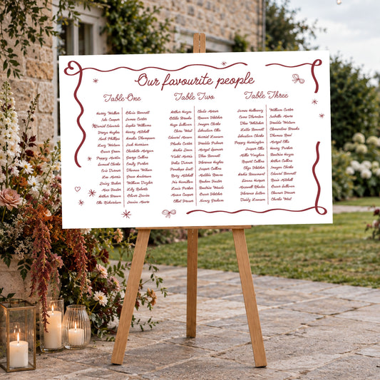 Wedding Table Plan | Printed Banquet Seating Chart | A1 A2 A3 Personalised Wedding Seat Sign