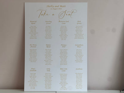 Wedding Table Plan | Printed Seating Chart | A1 A2 A3 Personalised Wedding Seat Sign