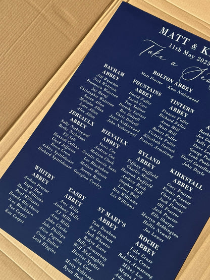 Wedding Table Plan | Printed Seating Chart | A1 A2 A3 Personalised Wedding Seat Sign