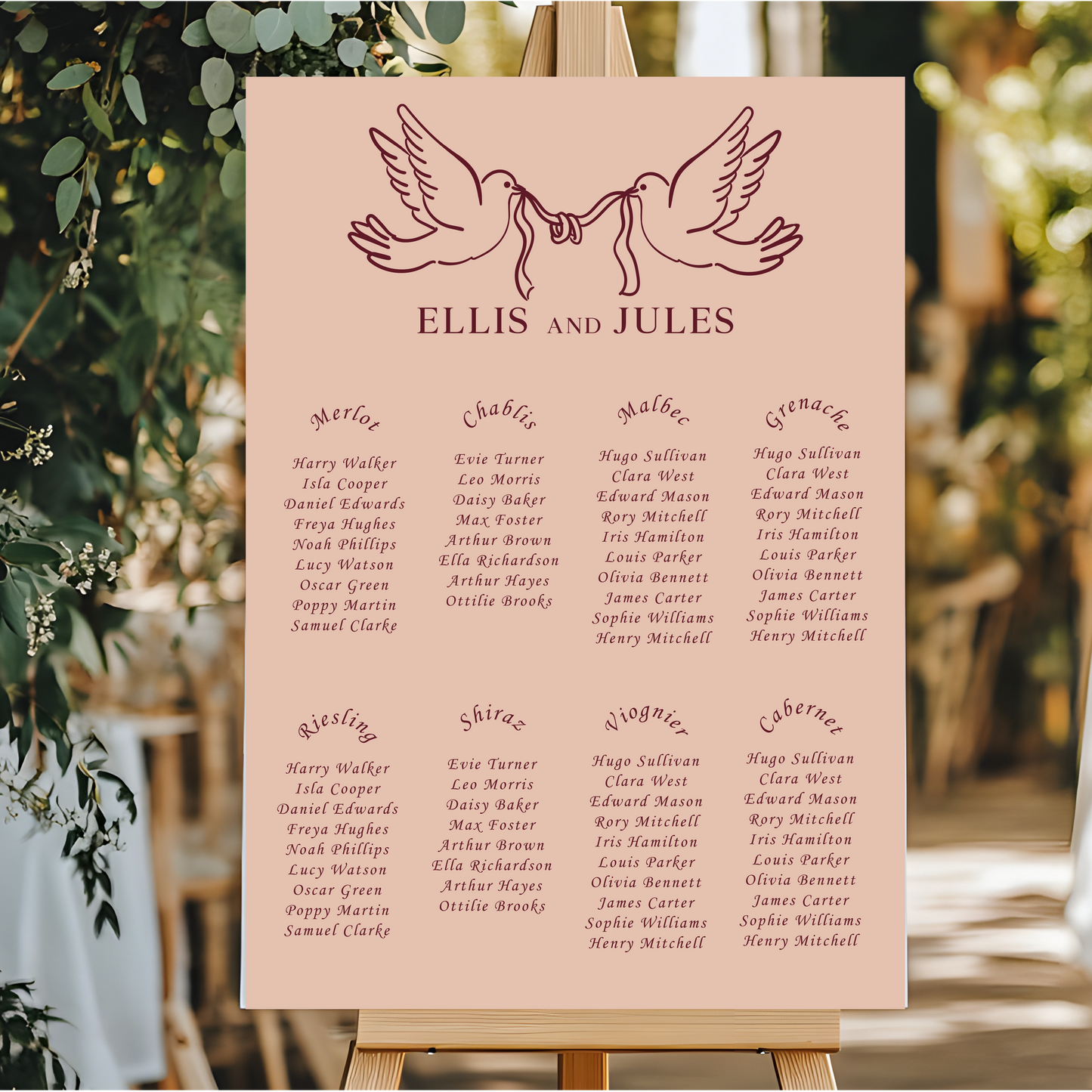 Wedding Table Plan | Printed Seating Chart | A1 A2 A3 Personalised Wedding Seat Sign