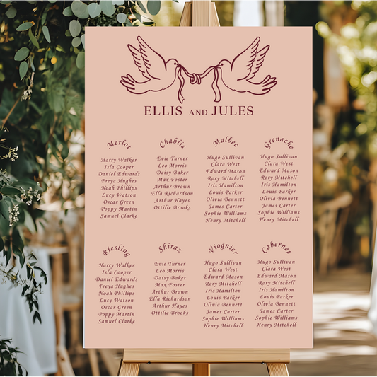 Wedding Table Plan | Printed Seating Chart | A1 A2 A3 Personalised Wedding Seat Sign