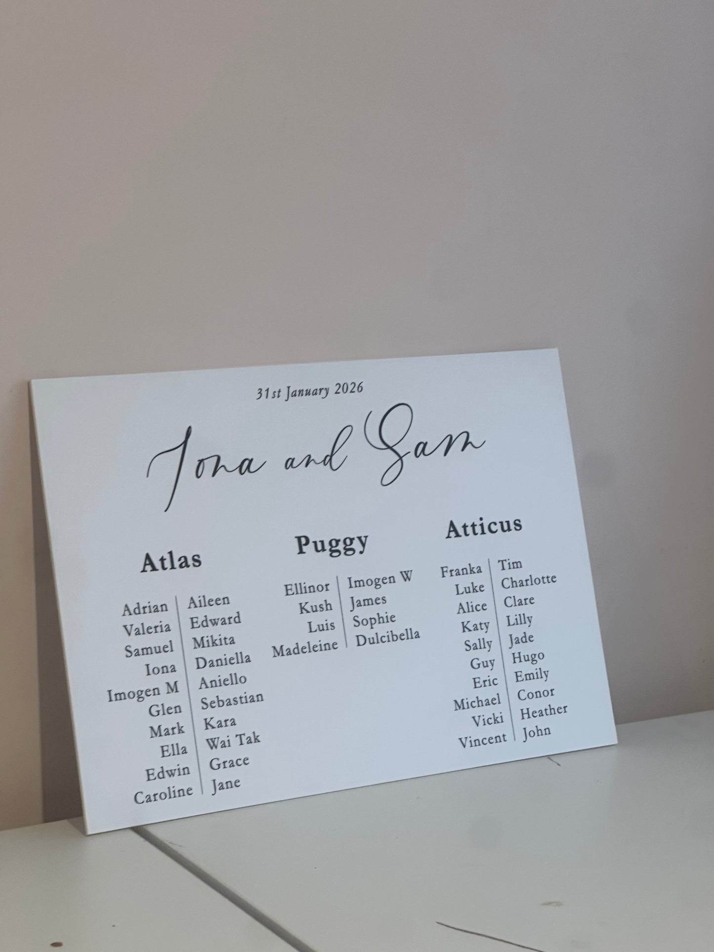 Wedding Table Plan | Printed Banquet Seating Chart | A1 A2 A3 Personalised Wedding Seat Sign