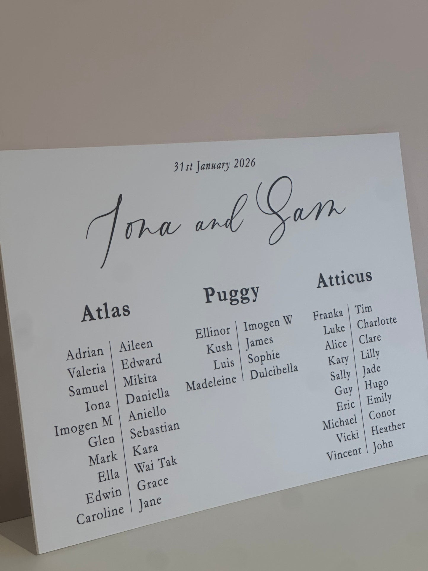 Wedding Table Plan | Printed Banquet Seating Chart | A1 A2 A3 Personalised Wedding Seat Sign