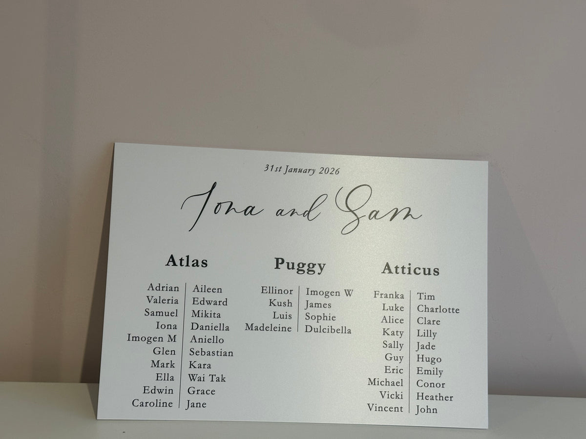Wedding Table Plan | Printed Banquet Seating Chart | A1 A2 A3 Personalised Wedding Seat Sign