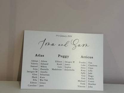 Wedding Table Plan | Printed Banquet Seating Chart | A1 A2 A3 Personalised Wedding Seat Sign