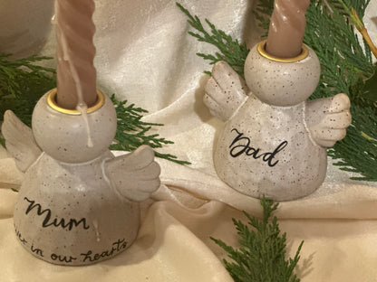 Personalised Angel Candle Stick Holder: Earthware Ceramic Remembrance Angel [Christmas Bereavement Parent Baby Loss]