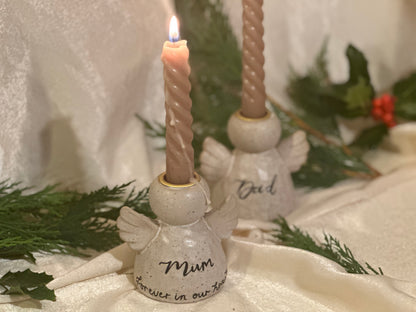 Personalised Angel Candle Stick Holder: Earthware Ceramic Remembrance Angel [Christmas Bereavement Parent Baby Loss]