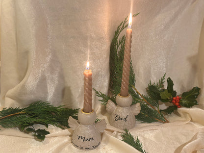 Personalised Angel Candle Stick Holder: Earthware Ceramic Remembrance Angel [Christmas Bereavement Parent Baby Loss]