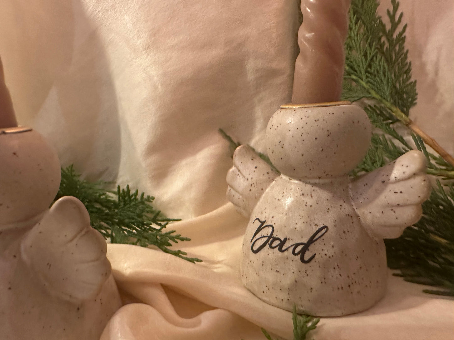 Personalised Angel Candle Stick Holder: Earthware Ceramic Remembrance Angel [Christmas Bereavement Parent Baby Loss]