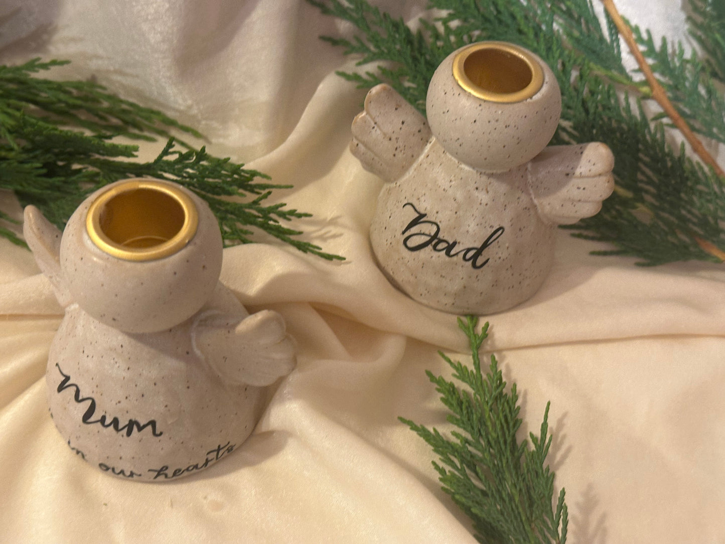 Personalised Angel Candle Stick Holder: Earthware Ceramic Remembrance Angel [Christmas Bereavement Parent Baby Loss]