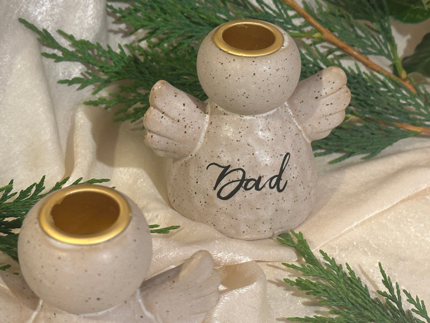 Personalised Angel Candle Stick Holder: Earthware Ceramic Remembrance Angel [Christmas Bereavement Parent Baby Loss]