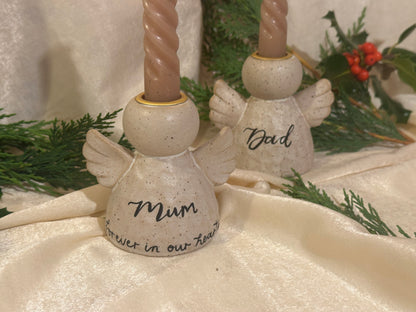 Personalised Angel Candle Stick Holder: Earthware Ceramic Remembrance Angel [Christmas Bereavement Parent Baby Loss]