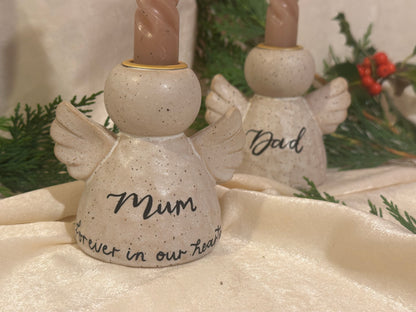 Personalised Angel Candle Stick Holder: Earthware Ceramic Remembrance Angel [Christmas Bereavement Parent Baby Loss]