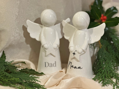 Personalised Angel Memorial Ornament: Freestanding White Glazed Ceramic Remembrance Angel [Christmas Bereavement Parent Baby Loss]