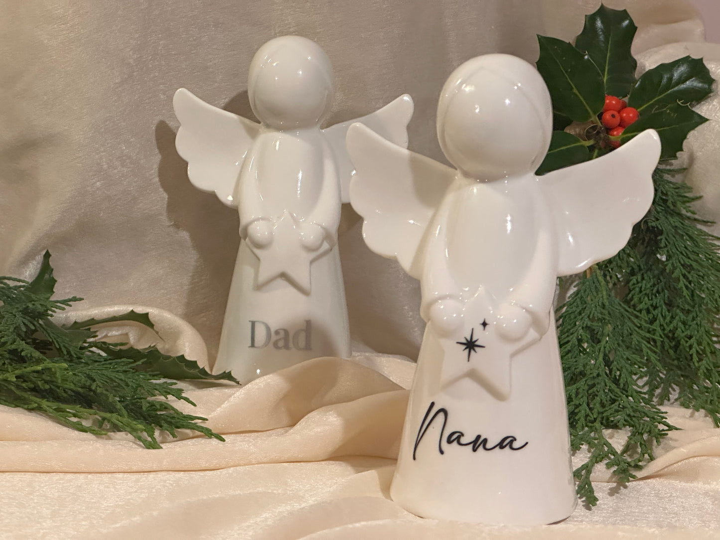 Personalised Angel Memorial Ornament: Freestanding White Glazed Ceramic Remembrance Angel [Christmas Bereavement Parent Baby Loss]