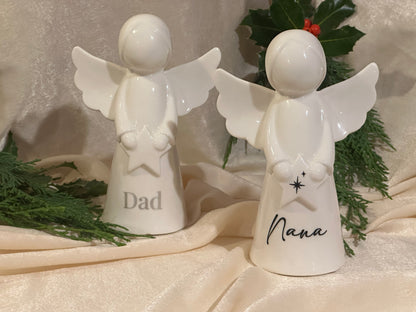 Personalised Angel Memorial Ornament: Freestanding White Glazed Ceramic Remembrance Angel [Christmas Bereavement Parent Baby Loss]