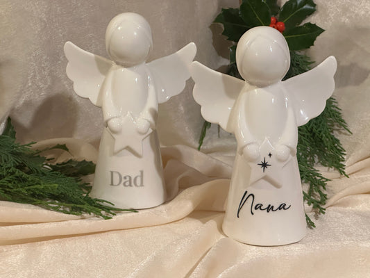 Personalised Angel Memorial Ornament: Freestanding White Glazed Ceramic Remembrance Angel [Christmas Bereavement Parent Baby Loss]