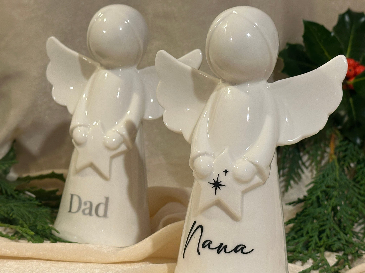 Personalised Angel Memorial Ornament: Freestanding White Glazed Ceramic Remembrance Angel [Christmas Bereavement Parent Baby Loss]
