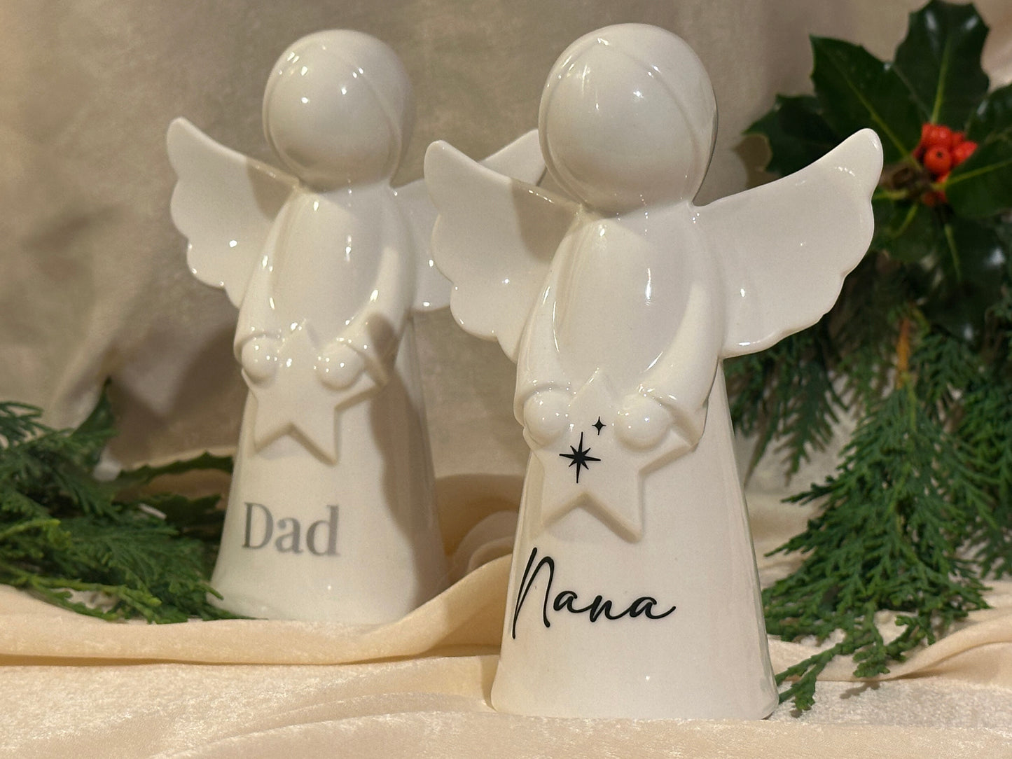 Personalised Angel Memorial Ornament: Freestanding White Glazed Ceramic Remembrance Angel [Christmas Bereavement Parent Baby Loss]