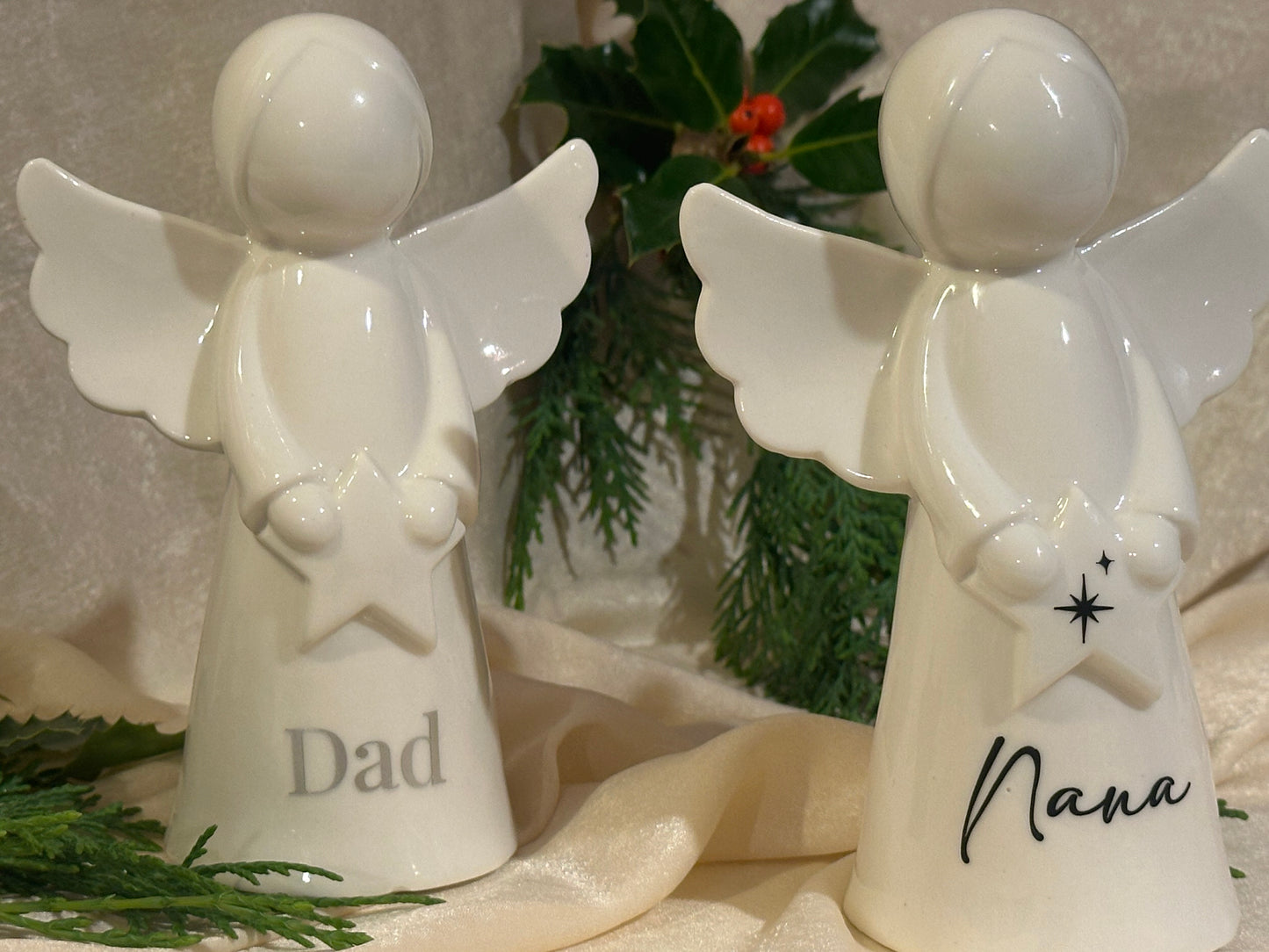 Personalised Angel Memorial Ornament: Freestanding White Glazed Ceramic Remembrance Angel [Christmas Bereavement Parent Baby Loss]