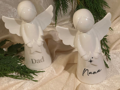 Personalised Angel Memorial Ornament: Freestanding White Glazed Ceramic Remembrance Angel [Christmas Bereavement Parent Baby Loss]