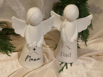 Personalised Angel Memorial Ornament: Freestanding White Glazed Ceramic Remembrance Angel [Christmas Bereavement Parent Baby Loss]