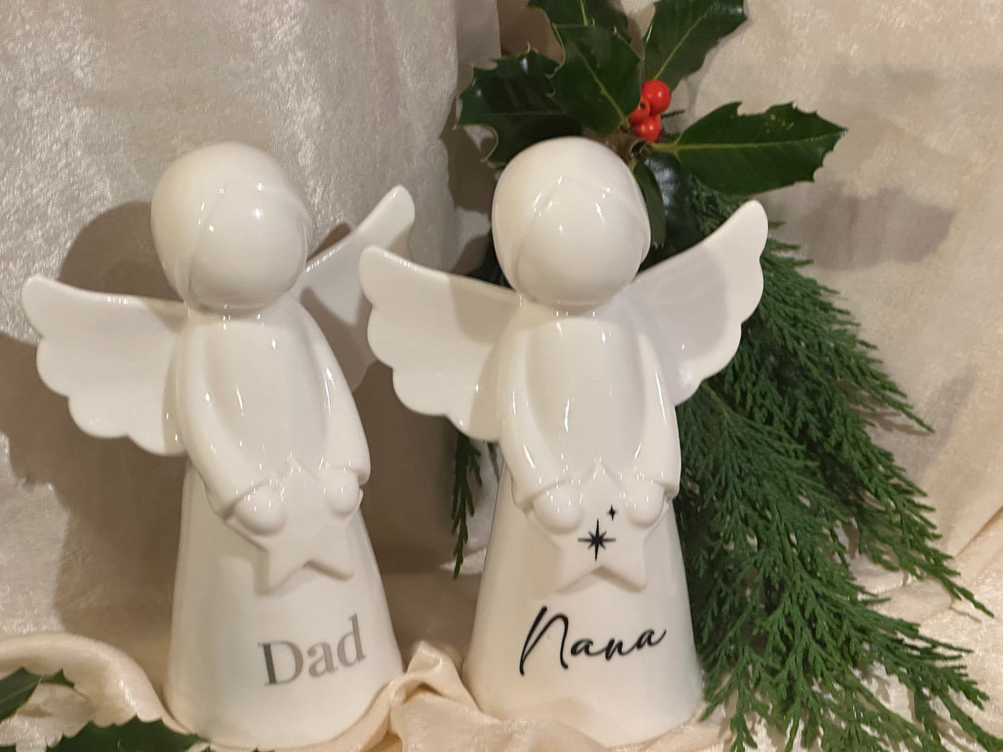 Personalised Angel Memorial Ornament: Freestanding White Glazed Ceramic Remembrance Angel [Christmas Bereavement Parent Baby Loss]