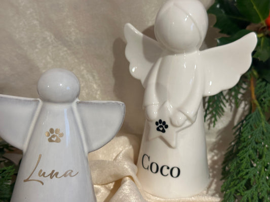 Personalised Angel Memorial Ornament: Freestanding Ceramic Remembrance Ange Paw Memorial Bauble: [Dog, Cat, Horse, Pet Remembrance]