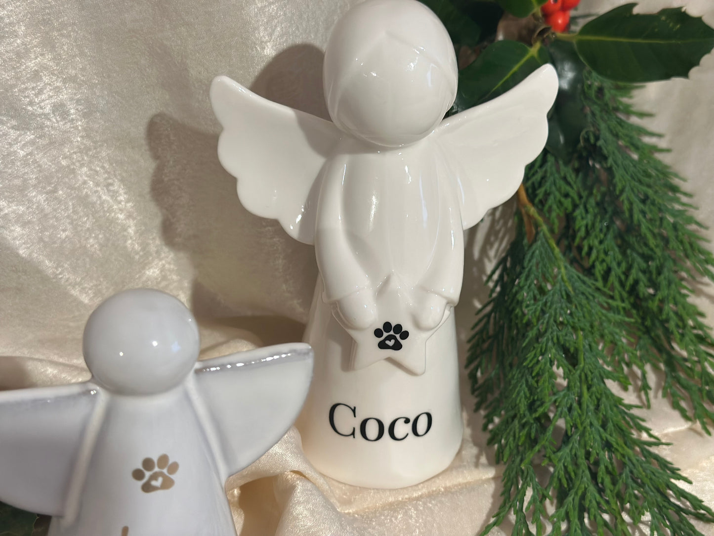 Personalised Angel Memorial Ornament: Freestanding Ceramic Remembrance Ange Paw Memorial Bauble: [Dog, Cat, Horse, Pet Remembrance]