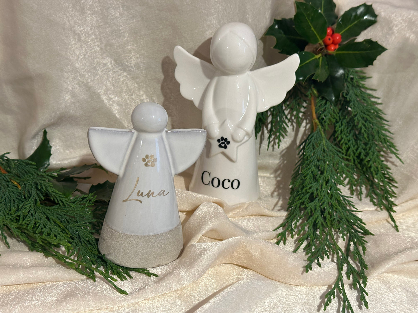 Personalised Angel Memorial Ornament: Freestanding Ceramic Remembrance Ange Paw Memorial Bauble: [Dog, Cat, Horse, Pet Remembrance]