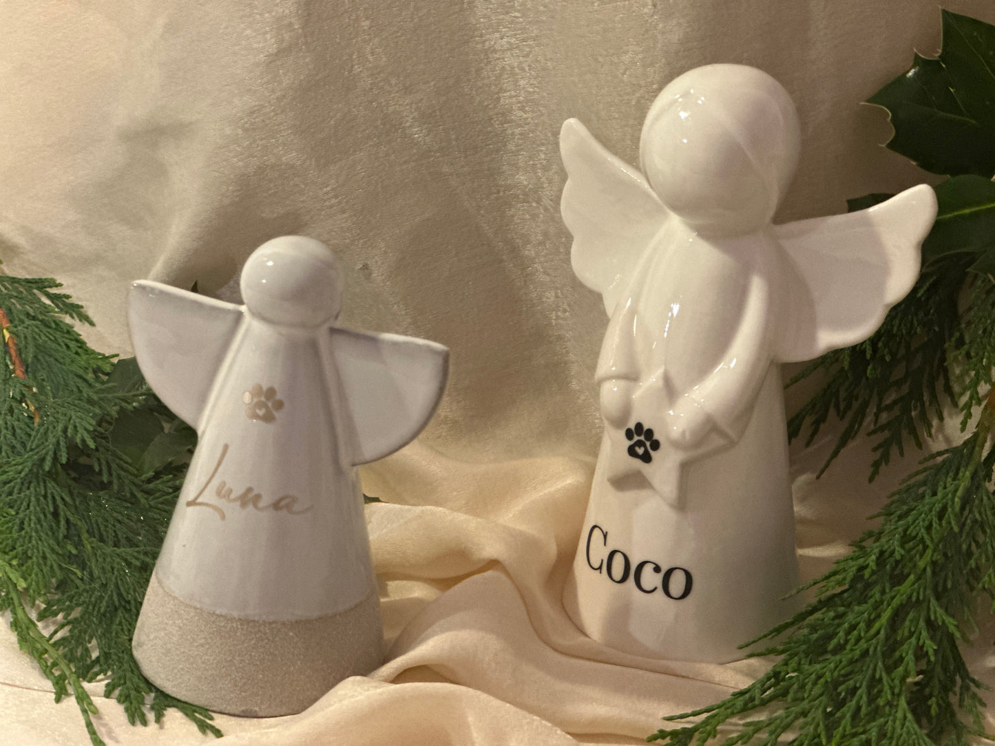 Personalised Angel Memorial Ornament: Freestanding Ceramic Remembrance Ange Paw Memorial Bauble: [Dog, Cat, Horse, Pet Remembrance]