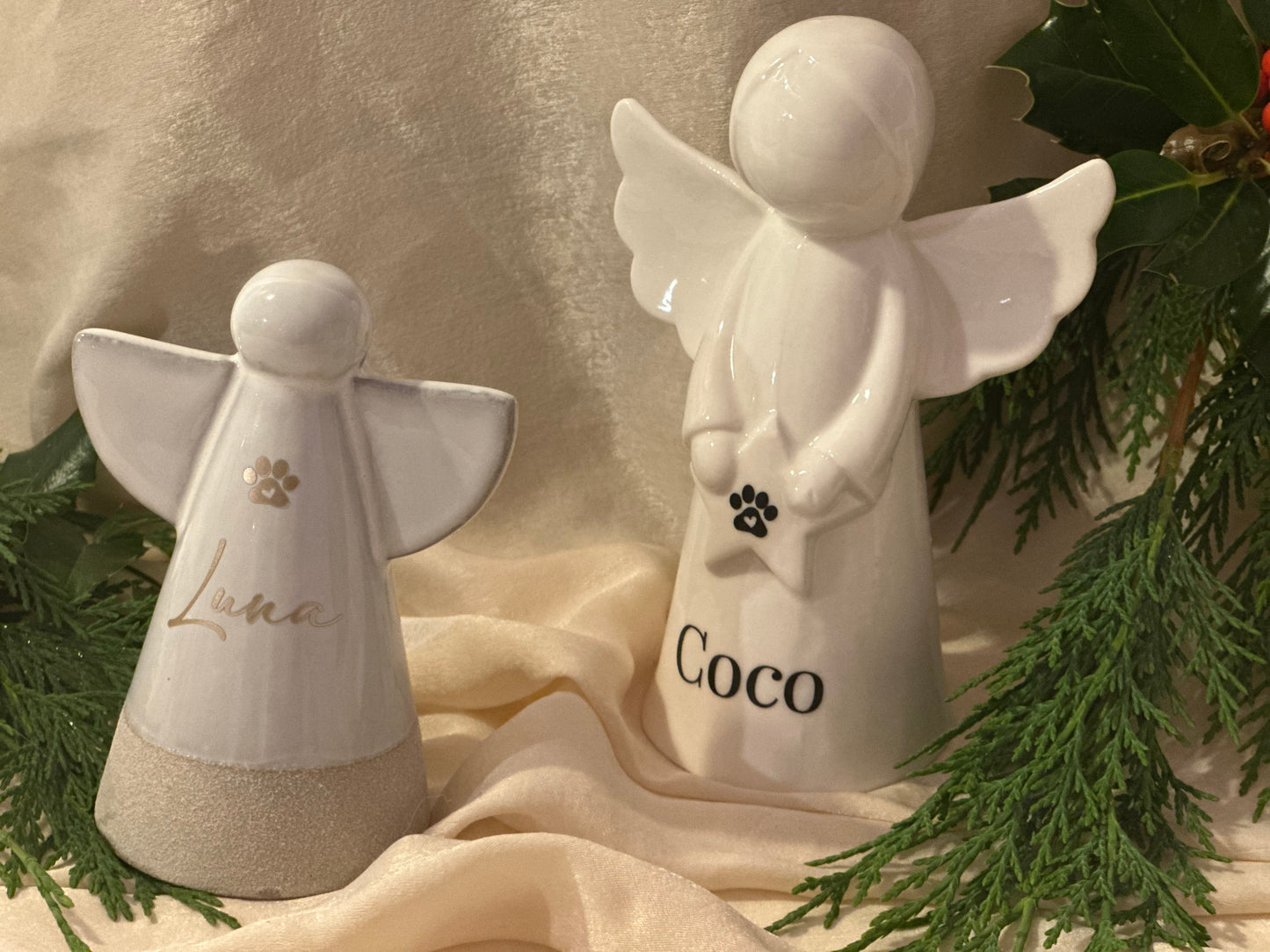 Personalised Angel Memorial Ornament: Freestanding Ceramic Remembrance Ange Paw Memorial Bauble: [Dog, Cat, Horse, Pet Remembrance]