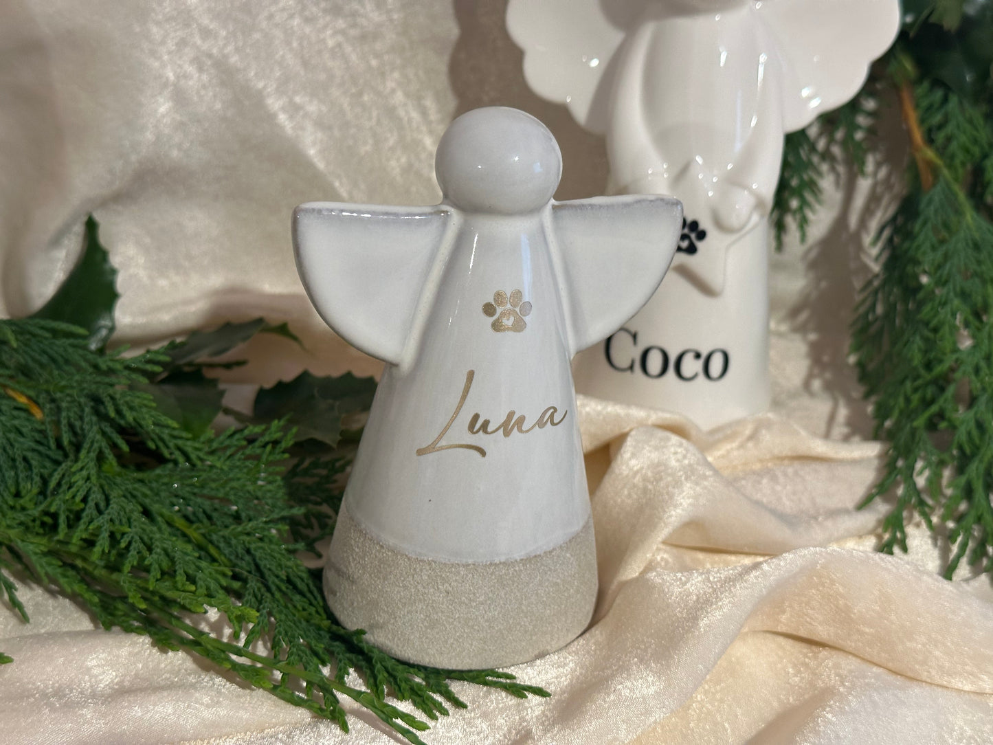 Personalised Angel Memorial Ornament: Freestanding Ceramic Remembrance Ange Paw Memorial Bauble: [Dog, Cat, Horse, Pet Remembrance]
