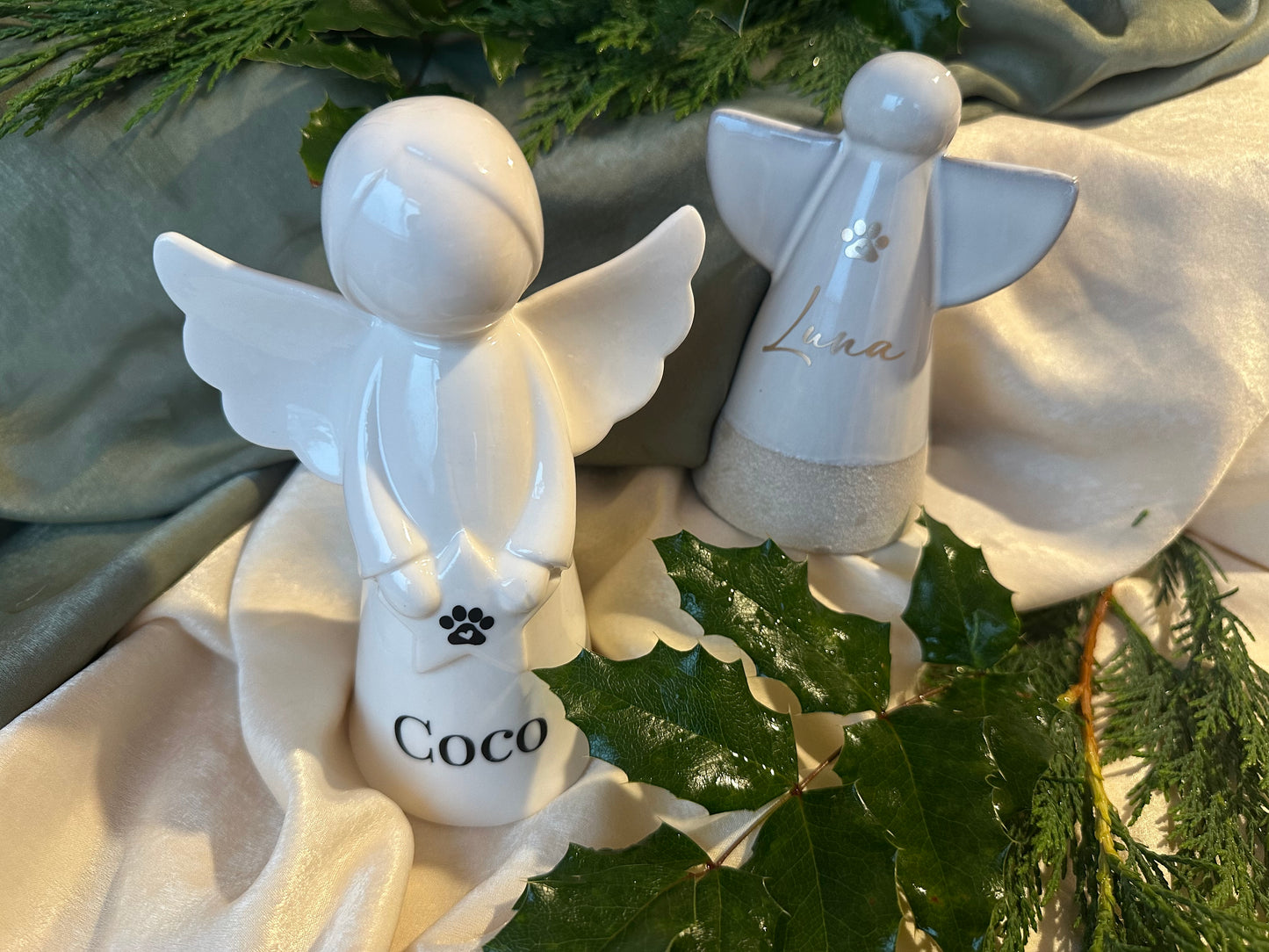 Personalised Angel Memorial Ornament: Freestanding Ceramic Remembrance Ange Paw Memorial Bauble: [Dog, Cat, Horse, Pet Remembrance]