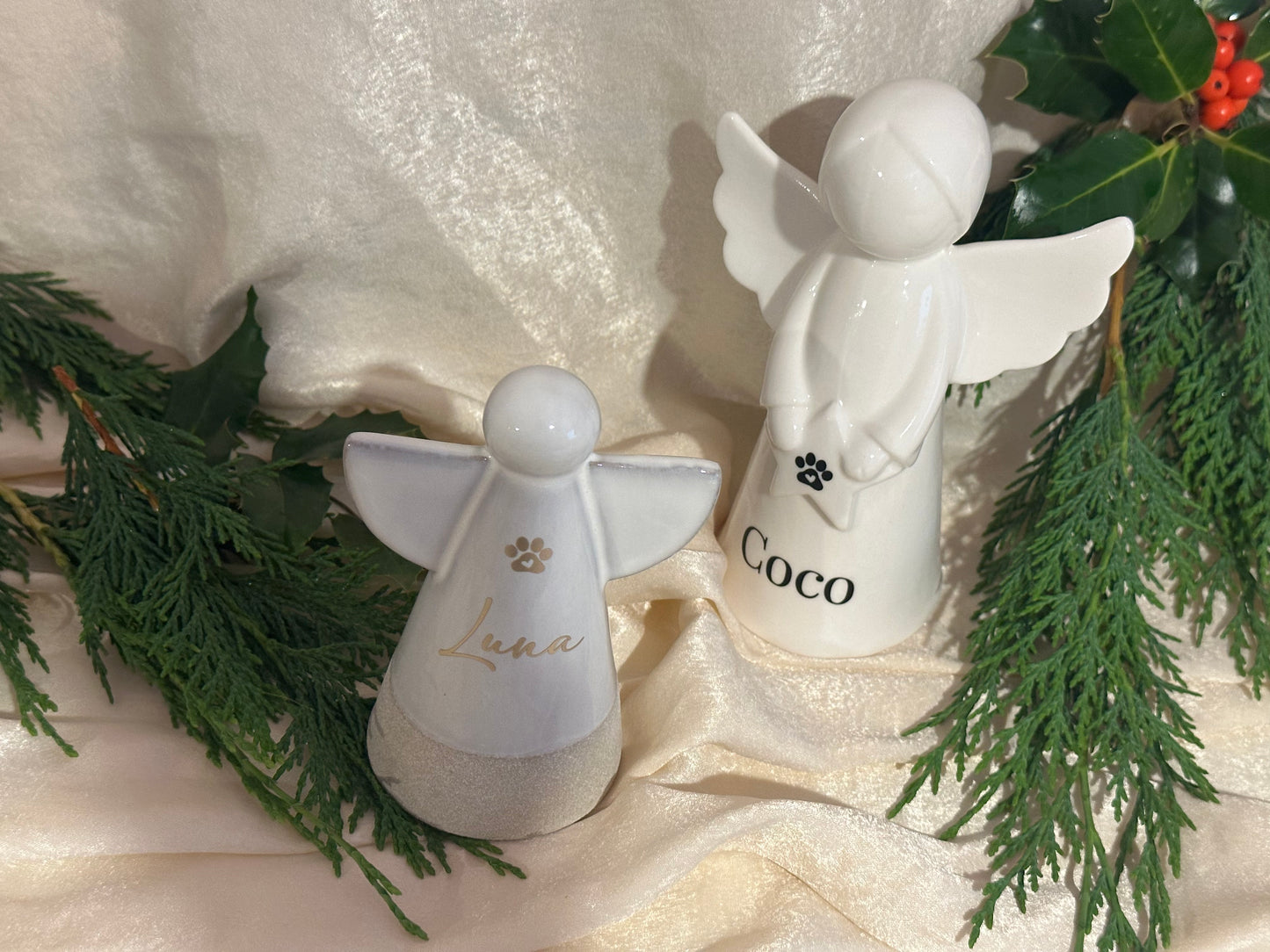 Personalised Angel Memorial Ornament: Freestanding Ceramic Remembrance Ange Paw Memorial Bauble: [Dog, Cat, Horse, Pet Remembrance]