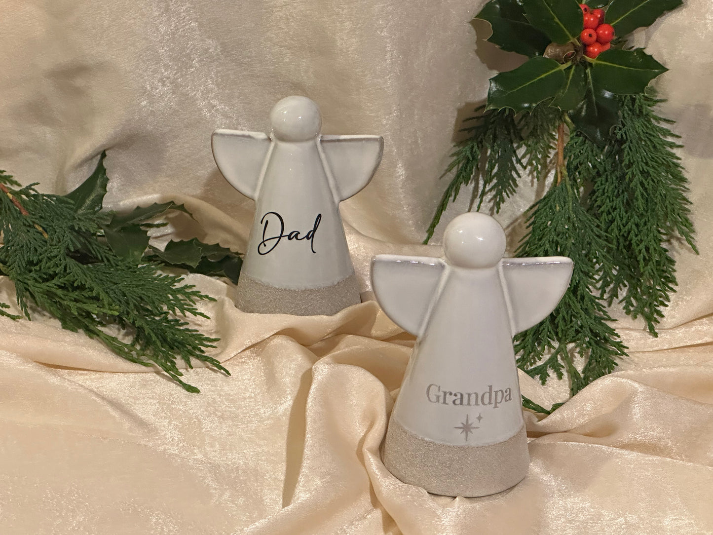 Personalised Angel Memorial Ornament: Freestanding Earthware Ceramic Remembrance Angel [Christmas Bereavement Parent Baby Loss]