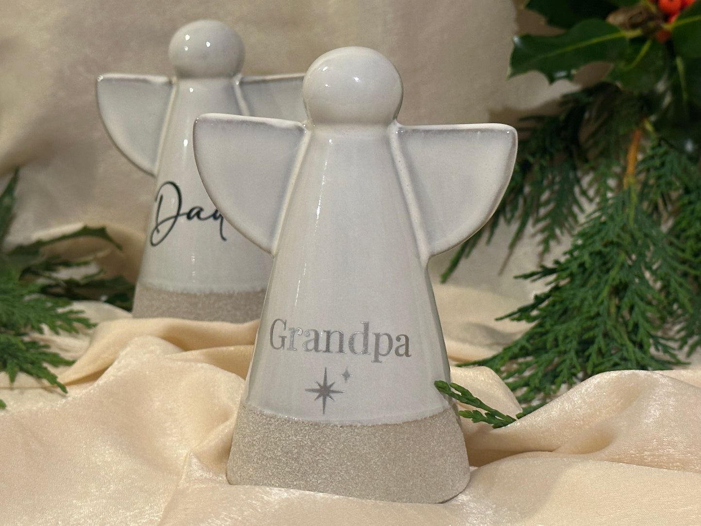 Personalised Angel Memorial Ornament: Freestanding Earthware Ceramic Remembrance Angel [Christmas Bereavement Parent Baby Loss]