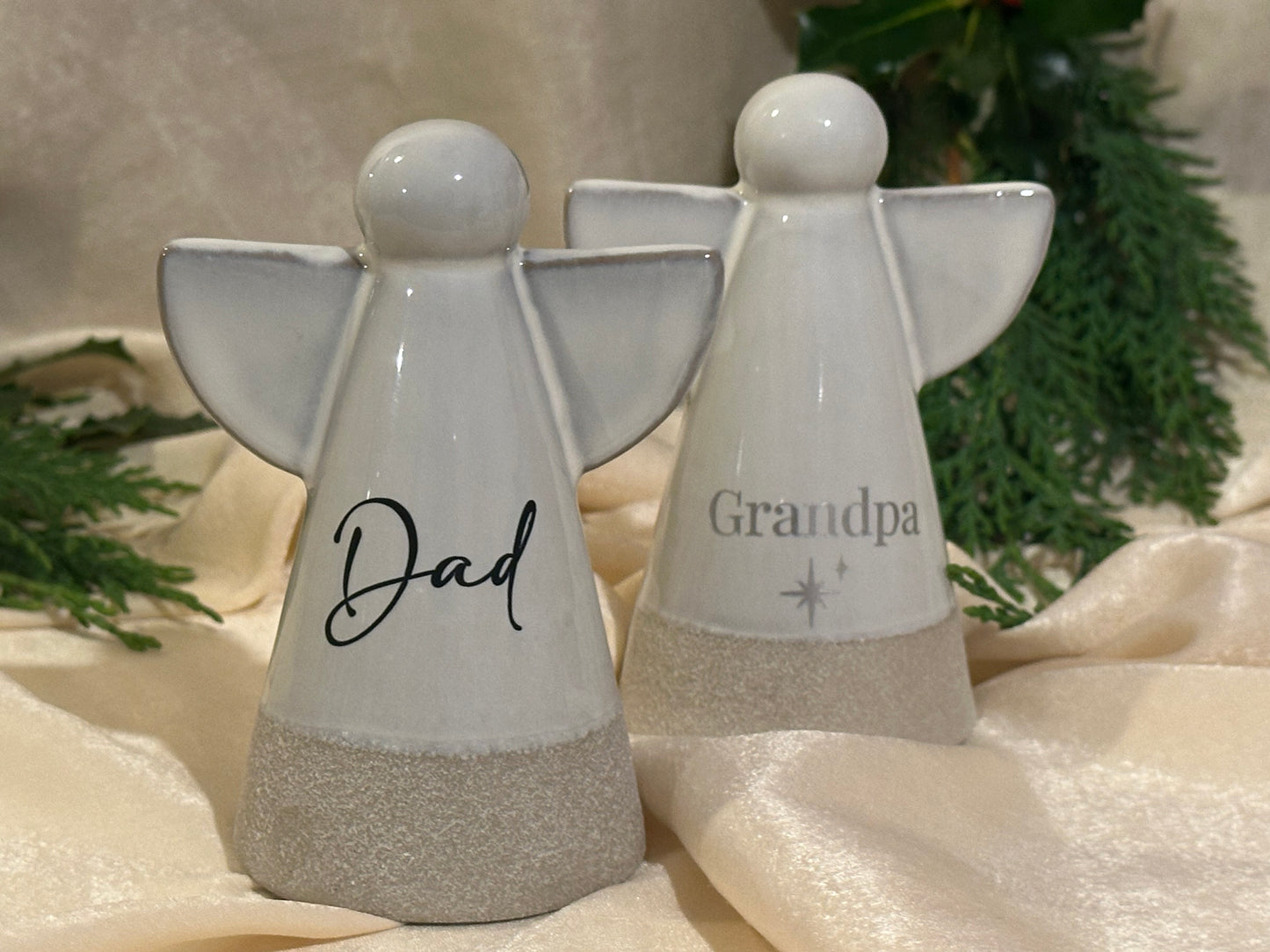 Personalised Angel Memorial Ornament: Freestanding Earthware Ceramic Remembrance Angel [Christmas Bereavement Parent Baby Loss]
