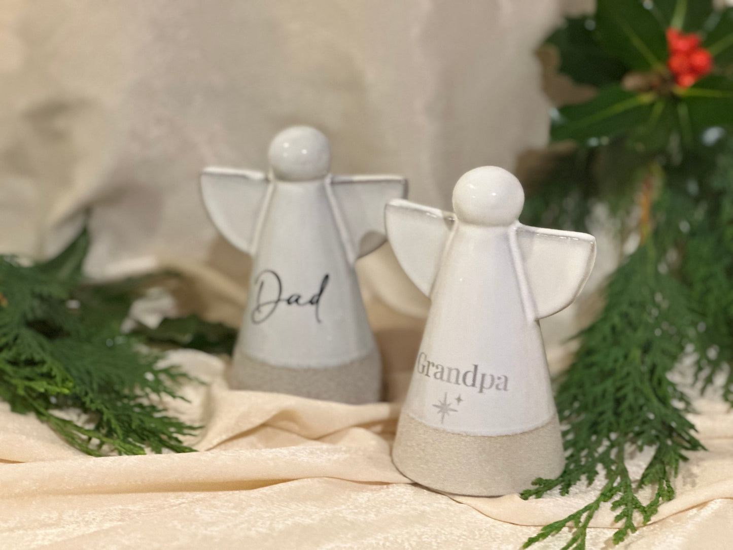 Personalised Angel Memorial Ornament: Freestanding Earthware Ceramic Remembrance Angel [Christmas Bereavement Parent Baby Loss]