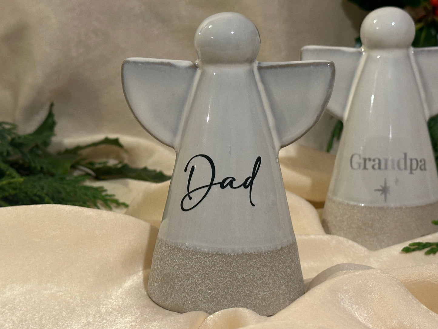 Personalised Angel Memorial Ornament: Freestanding Earthware Ceramic Remembrance Angel [Christmas Bereavement Parent Baby Loss]