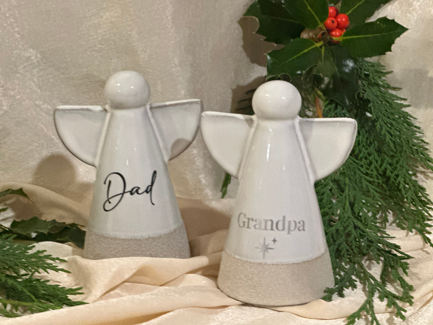 Personalised Angel Memorial Ornament: Freestanding Earthware Ceramic Remembrance Angel [Christmas Bereavement Parent Baby Loss]
