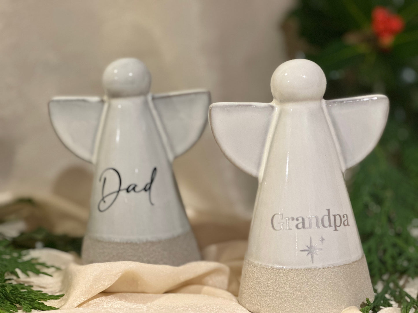Personalised Angel Memorial Ornament: Freestanding Earthware Ceramic Remembrance Angel [Christmas Bereavement Parent Baby Loss]