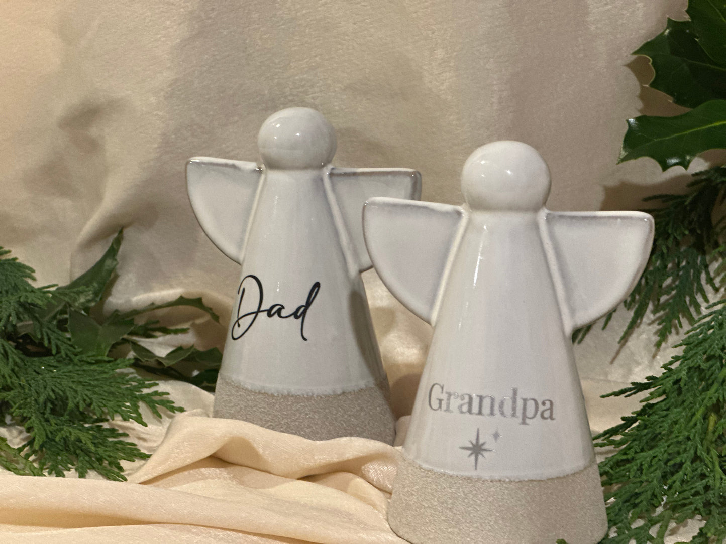 Personalised Angel Memorial Ornament: Freestanding Earthware Ceramic Remembrance Angel [Christmas Bereavement Parent Baby Loss]