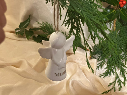 Personalised Angel Tree Decoration: White Glazed Ceramic Remembrance Angel Hanging Ornament [Christmas Bereavement Parent Baby Loss]
